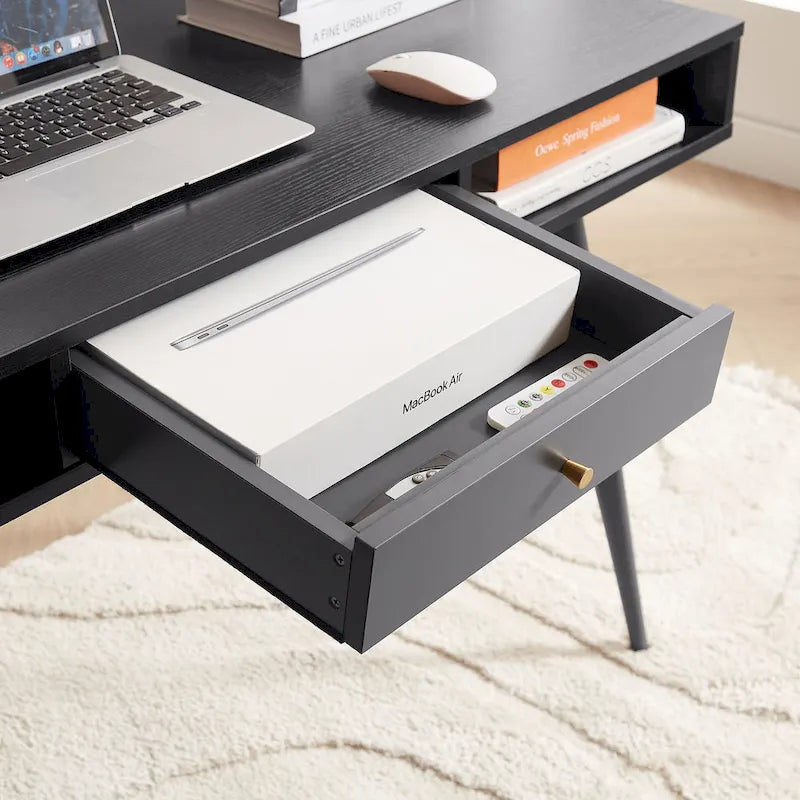 Bureau de style Mid-Century avec ports USB, prise de courant et tiroirs