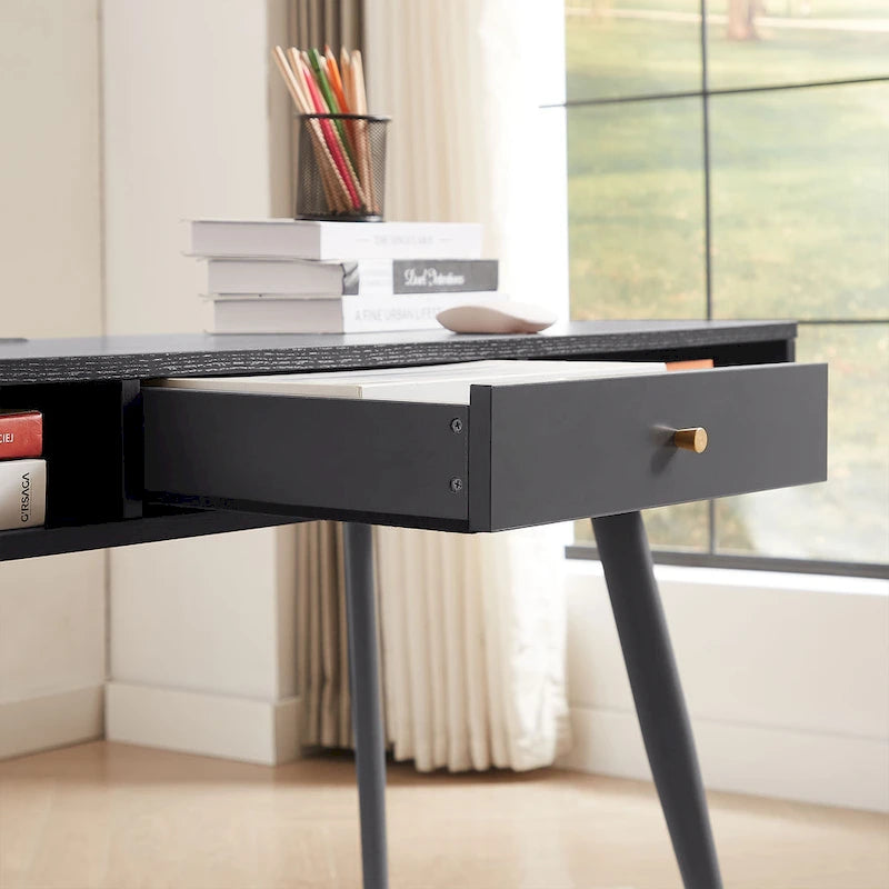 Bureau de style Mid-Century avec ports USB, prise de courant et tiroirs