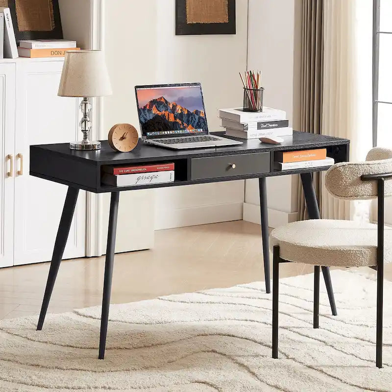 Bureau de style Mid-Century avec ports USB, prise de courant et tiroirs