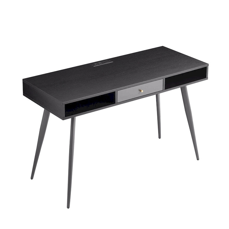 Bureau de style Mid-Century avec ports USB, prise de courant et tiroirs