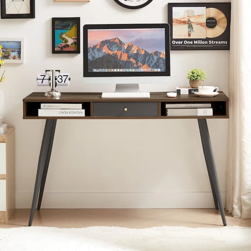 Bureau de style Mid-Century avec ports USB, prise de courant et tiroirs