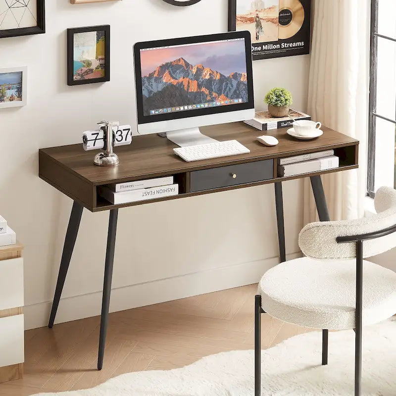 Bureau de style Mid-Century avec ports USB, prise de courant et tiroirs