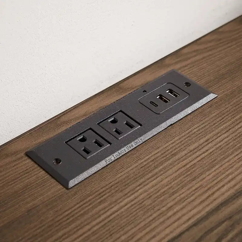 Bureau de style Mid-Century avec ports USB, prise de courant et tiroirs