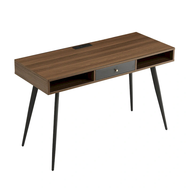 Bureau de style Mid-Century avec ports USB, prise de courant et tiroirs