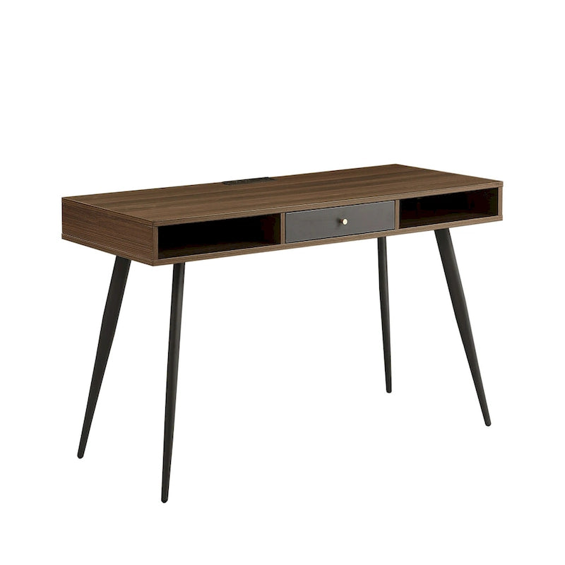 Bureau de style Mid-Century avec ports USB, prise de courant et tiroirs