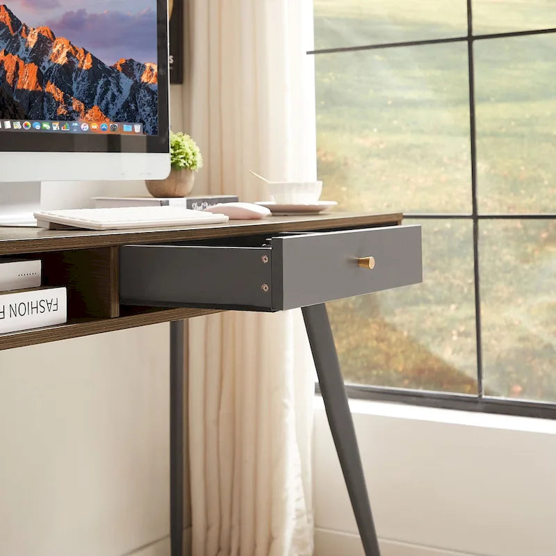 Bureau de style Mid-Century avec ports USB, prise de courant et tiroirs