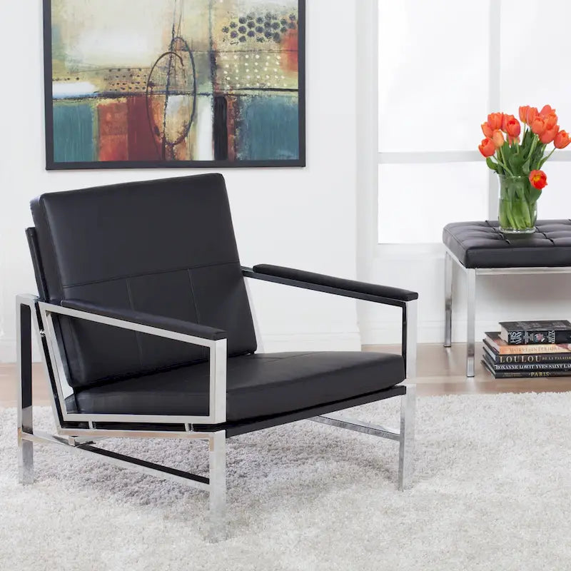Fauteuil d'appoint du milieu du siècle en métal et cuir reconstitué