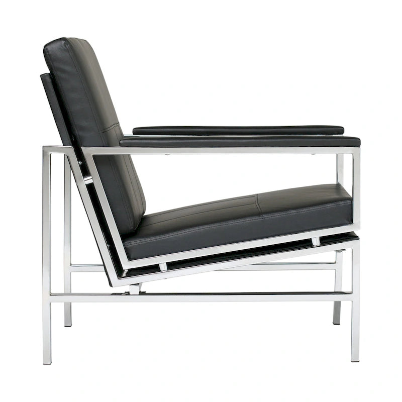 Fauteuil d'appoint du milieu du siècle en métal et cuir reconstitué
