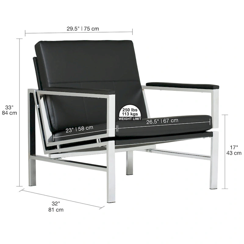 Fauteuil d'appoint du milieu du siècle en métal et cuir reconstitué