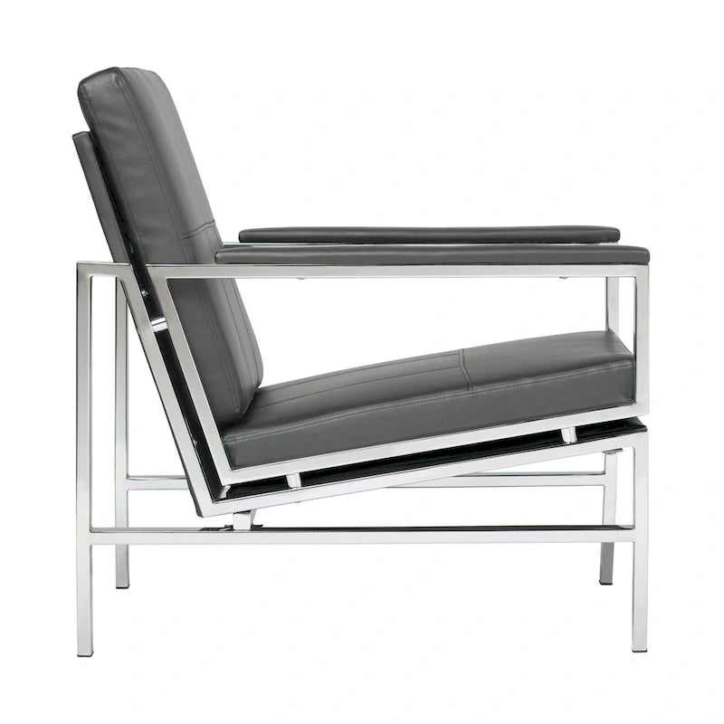 Fauteuil d'appoint du milieu du siècle en métal et cuir reconstitué