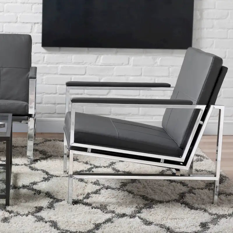Fauteuil d'appoint du milieu du siècle en métal et cuir reconstitué