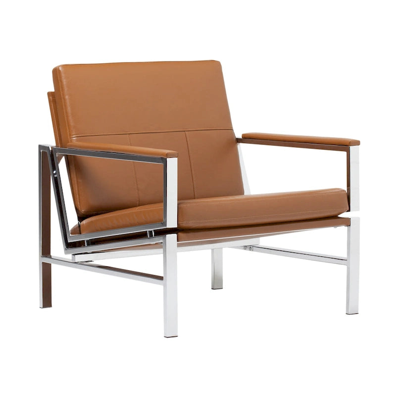 Fauteuil d'appoint du milieu du siècle en métal et cuir reconstitué