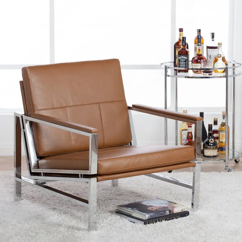 Fauteuil d'appoint du milieu du siècle en métal et cuir reconstitué