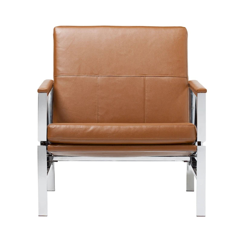 Fauteuil d'appoint du milieu du siècle en métal et cuir reconstitué