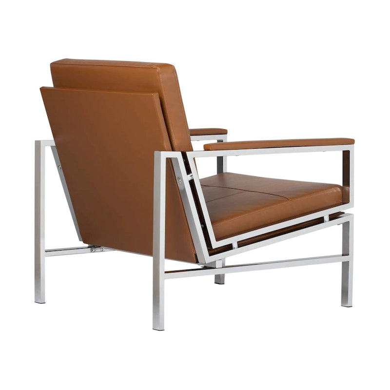 Fauteuil d'appoint du milieu du siècle en métal et cuir reconstitué