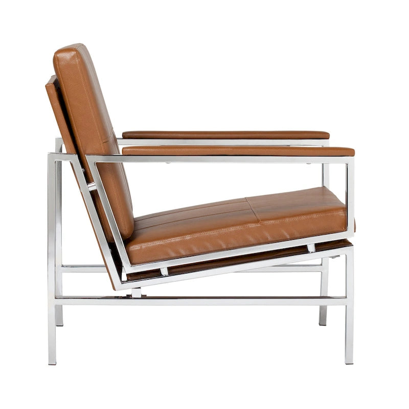 Fauteuil d'appoint du milieu du siècle en métal et cuir reconstitué