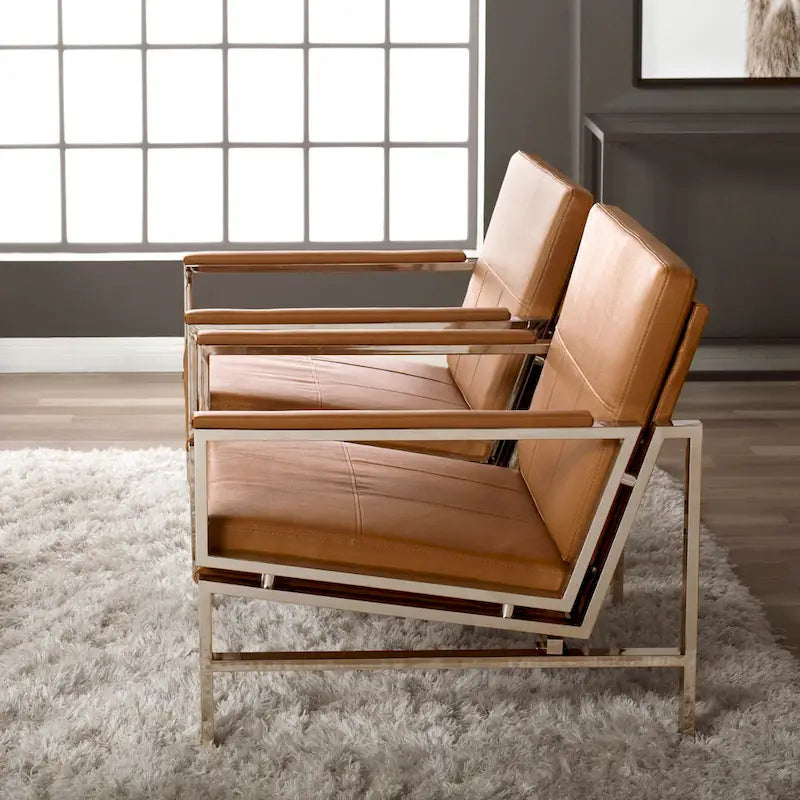 Fauteuil d'appoint du milieu du siècle en métal et cuir reconstitué