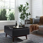 Pouffe de rangement rectangulaire plateau de 86 cm de large de style Mid-Century Modern