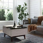 Pouffe de rangement rectangulaire plateau de 86 cm de large de style Mid-Century Modern
