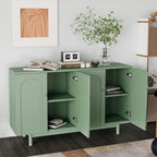 Armoire de rangement 4 portes avec pieds en pin, poignées en bois massif et MDF, pour le salon