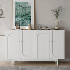 Armoire de rangement 4 portes avec pieds en pin, poignées en bois massif et MDF, pour le salon