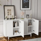 Armoire de rangement 4 portes avec pieds en pin, poignées en bois massif et MDF, pour le salon