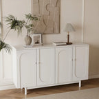 Armoire de rangement 4 portes avec pieds en pin, poignées en bois massif et MDF, pour le salon