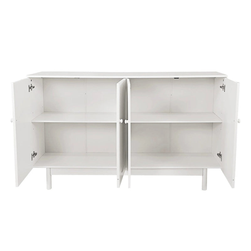 Armoire de rangement 4 portes avec pieds en pin, poignées en bois massif et MDF, pour le salon